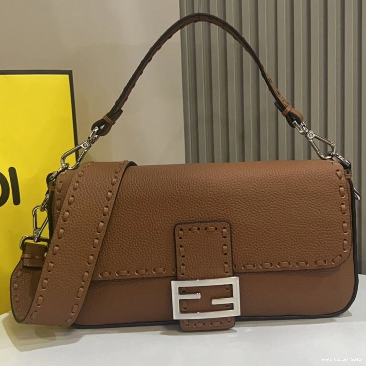 Cheap Romano Baguette Fendi Selleria In Brown Cuoio Leather Medium Bag 0730